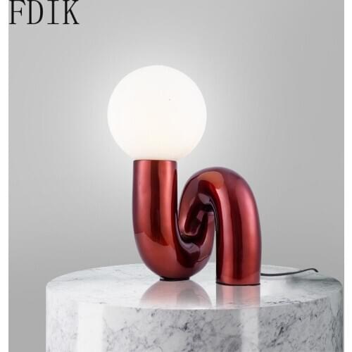 Modern Glass Ball Stand Light Nordic Resin Art Decorative Led Burgundy Lights Living Room Bedroom Study Reading Lighting Fixture