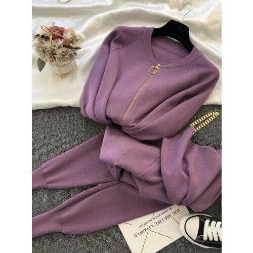 Spring Autumn Knitted Women Casual Sets Camisole Vest Long Sleeve Zipper Cardigan Knitting Jacket Elastic Waist Pants 3pcs Sets