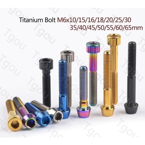 Tgou Titanium Bolt M6x10/15/16/18/20/25/30/35/40/45/50/55/60/65mm Allen Key Screw for Bicycle Headset Brake Bicicleta Bolt