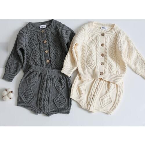 Baby Boys Girls Knitting Clothing Set Cardigan Sweater +Shorts Baby Boys Girls Clothes Suit Toddler Girls Clothes Knitting Set
