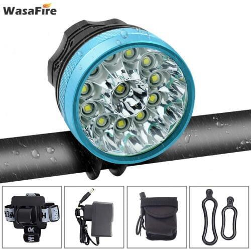 WasaFire 20000lm Bike Front Light 12xT6 LED Bicycle Head Lamp Night Cycling Flashlight 2 In 1 Headlight with Battery and Charger