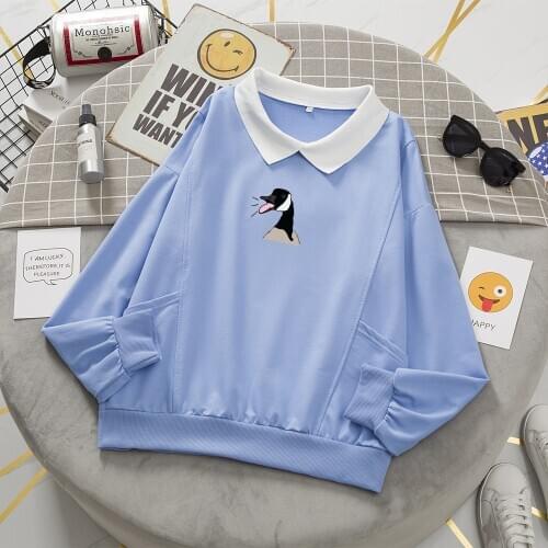 Womens Loose Cotton Hoodies Sweatshirt Pullover Harajuku Hoodie Oversize Women Long Sleeves Polo Egirl Aesthetic Clothes Kawaii