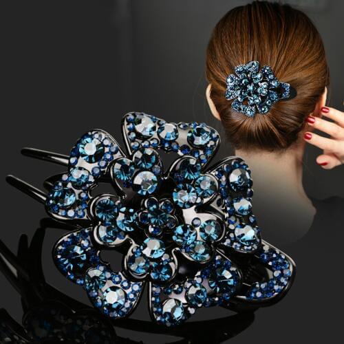AWAYTR Rhinestone Flower Hairpin Women Retro Hair Clips Female Elegant Duckbill Clip Butterfly Hairgrip Fashion Hair Accessories