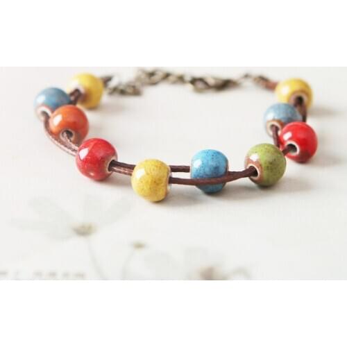 Womens Flower Four-leaf clover Ceramic hand made Ladies Bracelets Retro Bracelet for Female girl gifts Jewelery Fashion Style