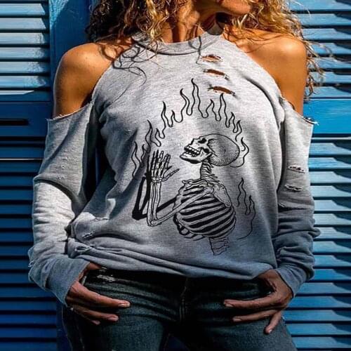 Womens New Halloween Tops Strapless Grimace Print Long Sleeve Tops Off Shoulder Casual Pullovers O-Neck Comfortable T-shirts