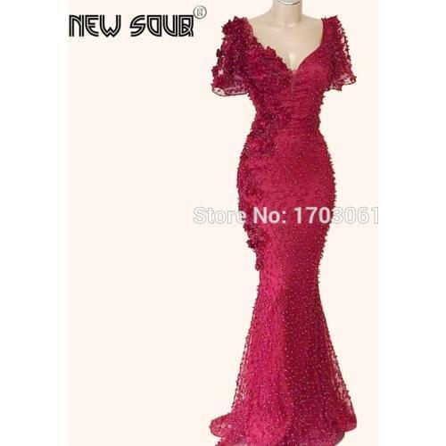 Burgundy Pearls Formal Prom Dress For Weddings Long Dubai African Evening Dress Robe De Soiree Turkish Party Gowns 2019 Kaftans