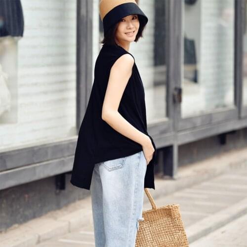 MICOCO B1610A Artistic simple irregular bottom with cotton comfortable round collar thin bottom vest
