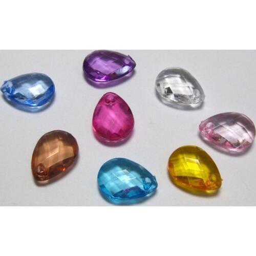 100 Mixed Color Transparent Acrylic Faceted TearDrop Charm Pendants Top Drilled 17mm