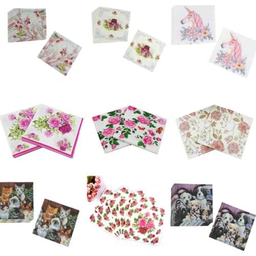 20pcs 27 styles flower rose animals servilletas decoupage vintage wedding birthday party Table napkins paper tissue printed