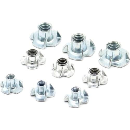 20pc M5 flange nut Thicken Steel Four Claws Female Speaker nut Blind Pronged Tee T-nut for Furniture Connector Fastener Hardware
