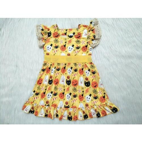 2019 pumpkin dress baby girls high quality flying sleeve cute Halloween style dress kids summer childrens clothing casual gxj