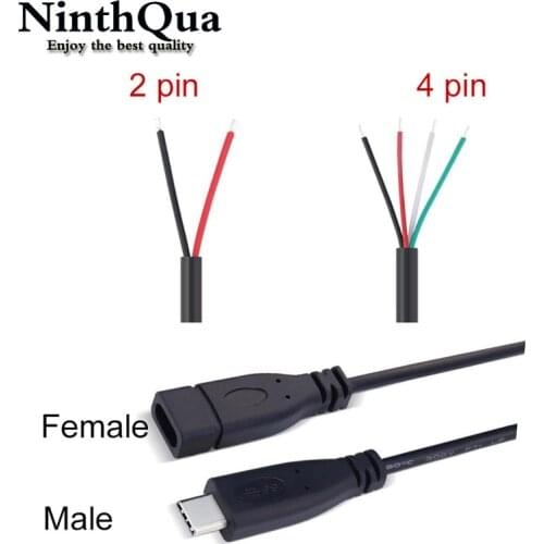 2pin 4pin wire USB 2.0 Type C Male female Plug extension Welding Type USB-C DIY Repair Cable Charger Connector for Huawei Xiaomi