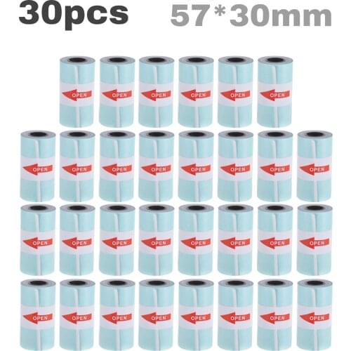 30 Rolls Printable Sticker Paper Roll Direct Thermal Paper Self-adhesive 57*30mm for PeriPage A6 Thermal Printer PAPERANG P1/P2