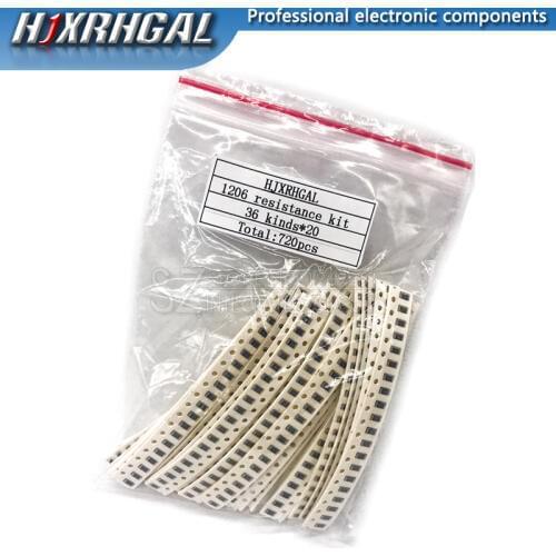 36Value * 20pcs =720pcs 1206 SMD Resistor Kit 1/4W 0.25W 5% 1 ohm~10 Mohm component diy kit new and original hjxrhgal