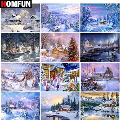 HOMFUN Full Square/Round Drill 5D DIY Diamond Painting "Christmas snow scene" Embroidery Cross Stitch 5D Home Decor Gift