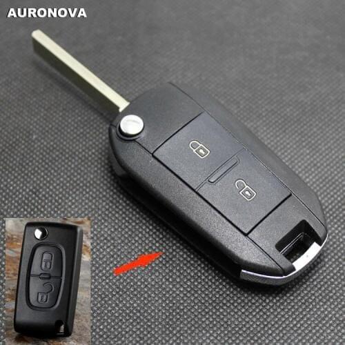 AURONOVA New Upgrade Folding Key Shell for Peugeot 2 Buttons Remote Car Key Case Side Groove Blade