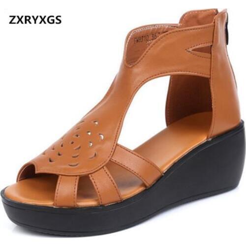 2021 New Fashion Summer Open Shoes Platform Wedges Sandals Women Shoes Elegant Comfort Soft Cool Boots Genuine Leather Sandals