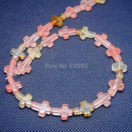 Natural Cherry Quartz Bead Gem Stone Cross Shape String Good Quality Size 12x16mm One Strand Have 25 pieces