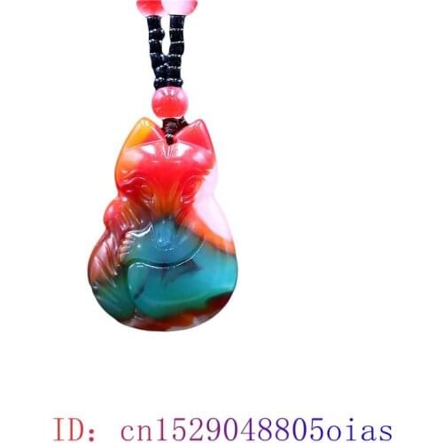 Color Jade Fox Pendant Fashion Jadeite Gemstone Gifts Chinese Necklace Jewelry Carved Amulet Women Natural Charm