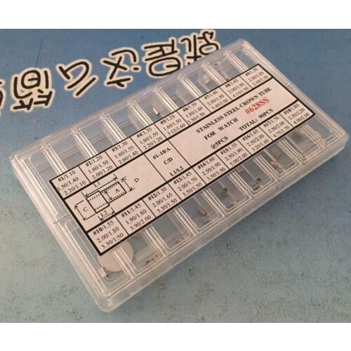 Stainless Steel Watch Parts Assorted Watch Crown Tube Mix 90 Various Sizes