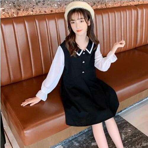 New Autumn Kids Dresses for Girl Little Black Dress Children Long Sleeve Princess Clothes Fashion Teenage Girls Costume 5-14Yrs