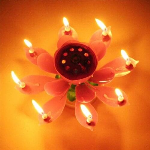 LEXING Electronic birthday happy musical rotating sparkler candle lotus shape happy birthday letter art candle