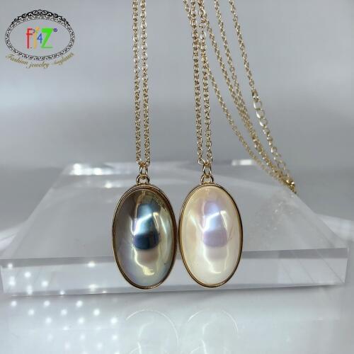 F.J4Z New Hot Big Pearl Pendant Necklace for Women Fashion Oval Simulated Pearl Earrings Baroque Female Finger Rings Dropship