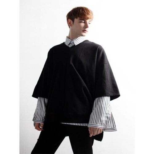 Mens new summer fashion loose half sleeve V collar T shirt male hip hop pure color large size short sleeve T shirt