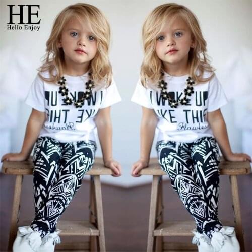 HE Hello Enjoy 2pcs Infant Toddler Kids Girls Clothes Sets White Casual Tops T Shirt Pants Kids Outfits Suit 2021 New Summer