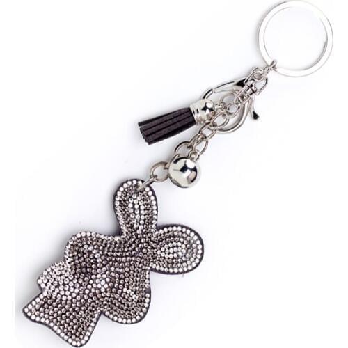 Lucky Rabbit Crystal Rhinestone Key Ring Chains Holder Tassel Bag Buckle Pendant For Car Keyrings KeyChains