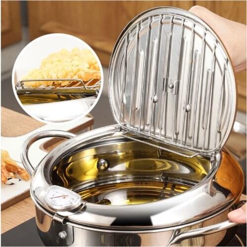 Japanese Style Deep Frying Pot Temperature Control Fried Pot Stainless Steel Chicken Fryer Pan Tempura Fryer Pan Cooking Tools