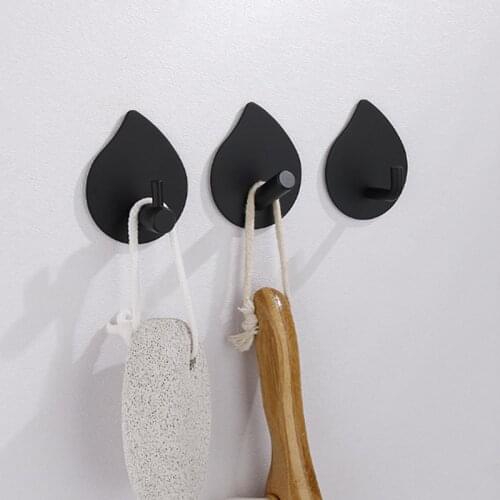 304 Stainless Steel Robe Hook Adhesive Black Brushed Creative Wall Hooks Towel Coat Key Holder for Kitchen Bathroom Accessories