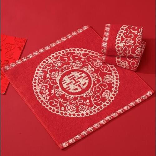5pcs Square Red Wedding Towel Traditional Chinese Double Happiness Towel Asian Theme Gift Giveaway for Guest 35x35cm
