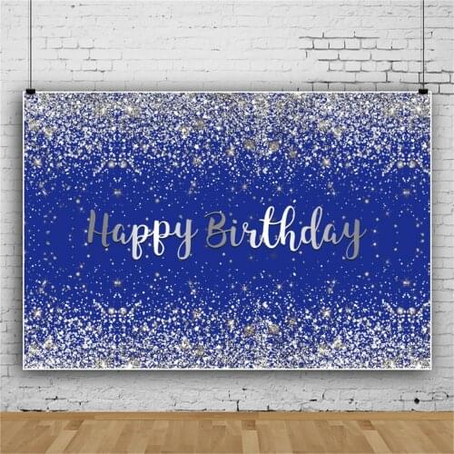 Laeacco Blue Silver Polka Dots Happy Birthday Party Customzied Banner Poster Family Shoot Photographic Backdrop Photo Background