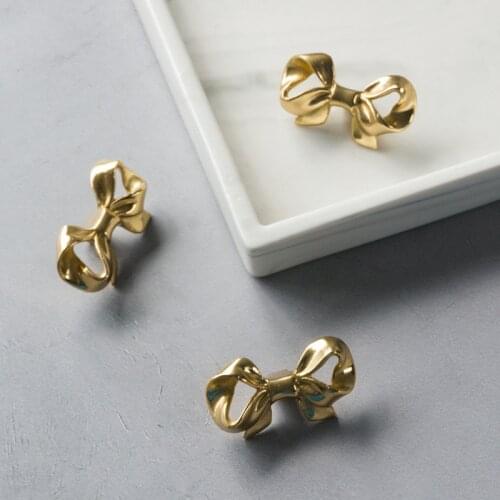 Brass Bow Funiture Knobs Kitchen Cabinet Handle Gold Dresser Drawer Knobs Cupbord Pulls Small Knobs For Cabinet