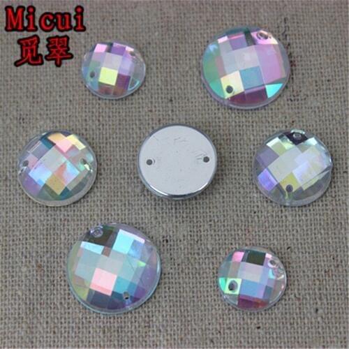 Micui 100PCS 12/14/16mm Round Crystal Flatback Beads AB Clear sewing Acrylic Rhinestone Strass Crystals Stones Gems Sew on ZZ224