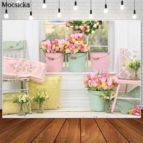 Mocsick Spring Flowers Photography Backdrops Pillow Window Decor Kids1st Birthday Cake Smash Photocall Background Photo Studio