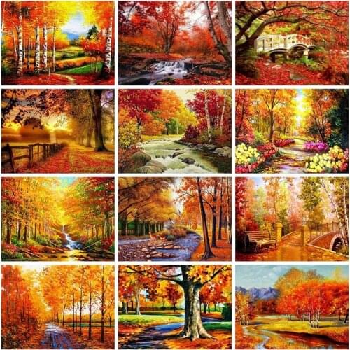 Diamond Painting Kits Autumn Scenery 5D DIY Full Round With AB Drill Tree Cross Stitch Crafts Kit Home Decor Diamond Art Gift
