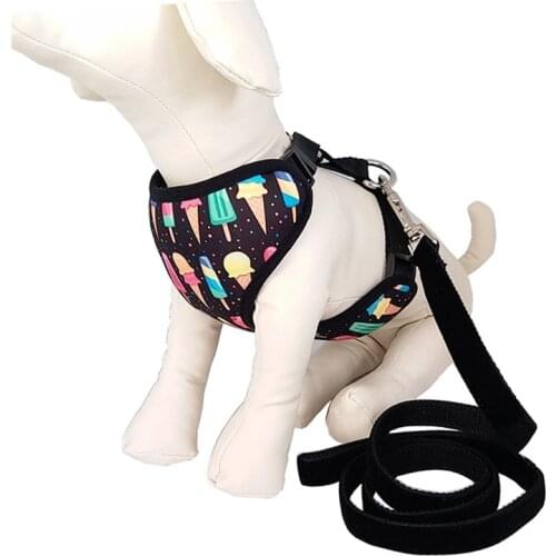 Neoprene REVERSIBLE DOG HARNESS - cute harness for dachshunds with ice cream print. wiener dog harness with leash