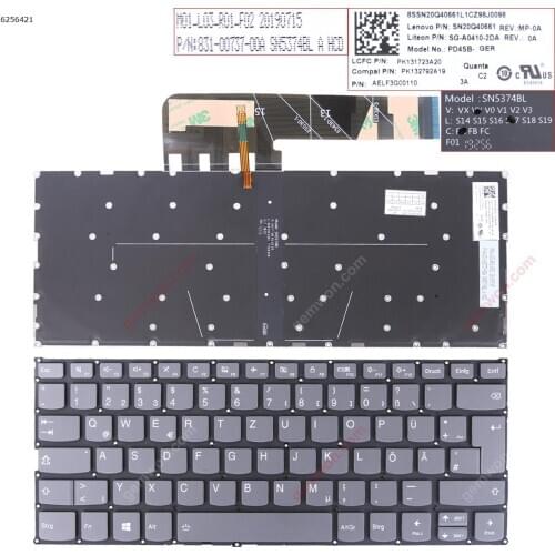 German QWERTZ New Replacement Keyboard for Lenovo Yoga 530-14IKB 530-14ARR Laptop Gray with Backlit NO Frame