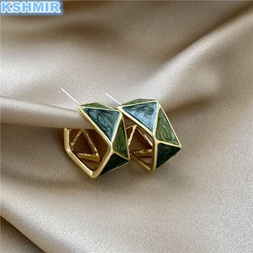 2021 New High-Grade Green Drop Glaze Geometric Dangle Earrings For Woman Korean Fashion Jewelry Party Girl Unusual Earrings