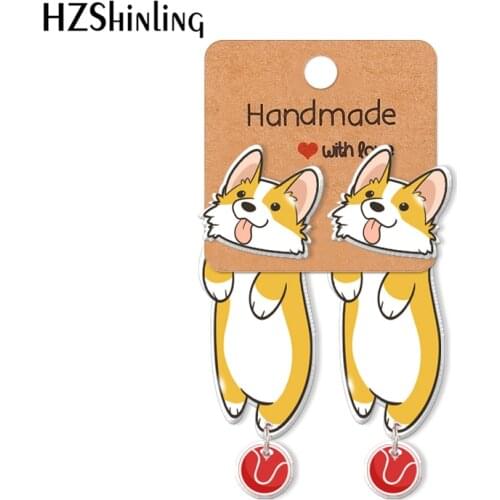 2021 New Arrival Cartoon Dogs Corgi Acrylic Stud Earrings Rein Epoxy Ear Jewelry