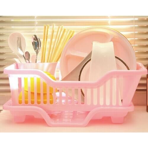 New Environmental Plastic Kitchen Sink Dish Drainer Set Rack Washing Holder Basket Organizer Tray, Approx 17.5 x 9.5 x 7INCH (Pi