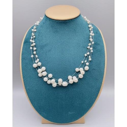 Choker Necklace 4 Strands of Floating Potato Round Freshwater Pearls Magnetic Clasp Layers Stacking Jewelry for Women and Girls