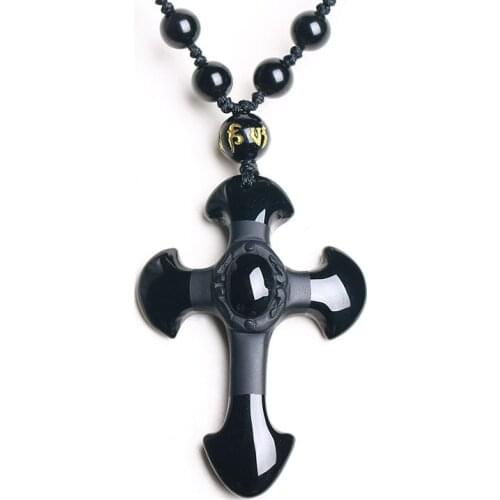 New Arrive Men Women Fashion Natural Stone Cross Necklace Pendants Adjustable Beads Chain Necklaces Male Religious Jewelry Gift