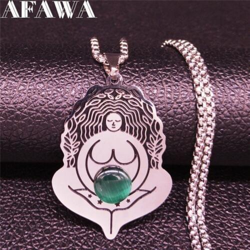 AFAWA Forest Goddess Stainless Steel Chain Necklace for Women Silver Color Statement Necklace Jewelry cadenas mujer N3323S02