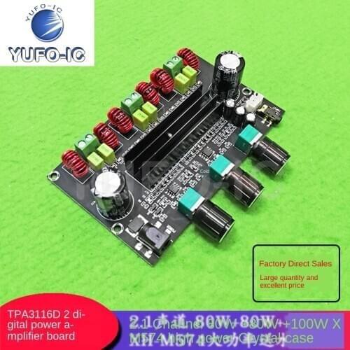 Free Ship 1pcs Tpa3116d2 Digital Amplifier Board XH-M574 High Power 2.1 Channel 2*80W +100W with Crystal Case