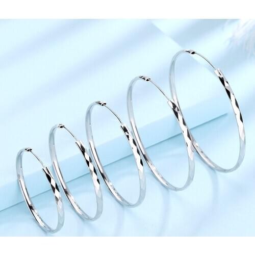 35-70mm Simple Hyperbolic Big Round Hoop Silver Color Wide Hoops Earrings for Women Large Circle Ear Ring Party Birthday Gift