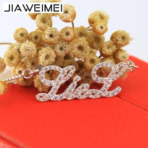 Luxury Custom Women Jewelry Full Cubic Zirconia Stone 925 Sterling Silver Diamond Name Necklace Personalized