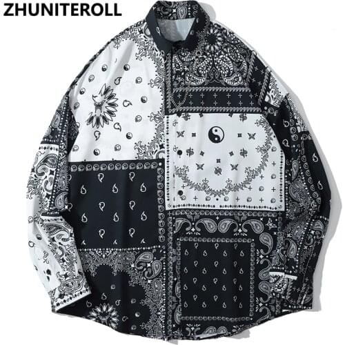 Summer 2021 Mens Shirts Retro Paisley Print Longsleeve Shirt For Men Streetwear Fashion Hawaiian Beach Chain Tops Teachwear